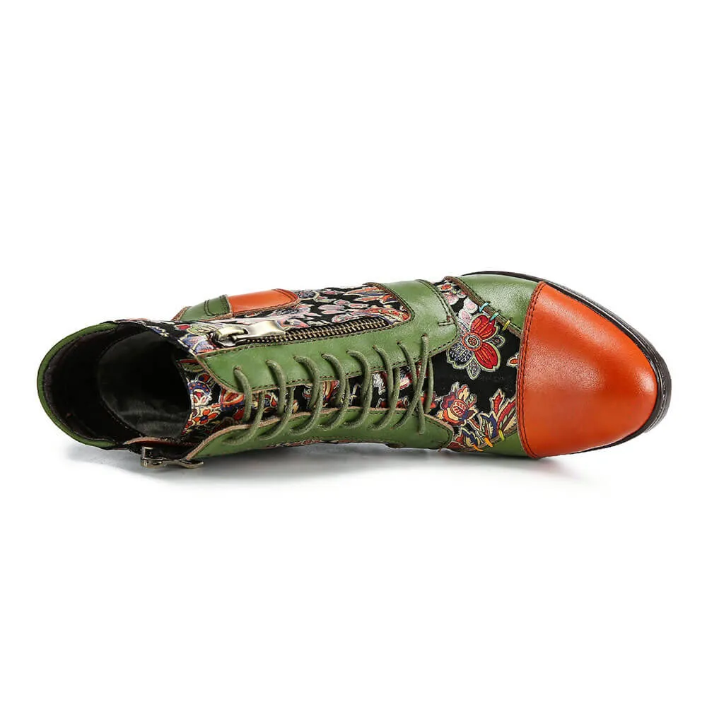 Retro Handmade Leather Patchwork Ankle Boots