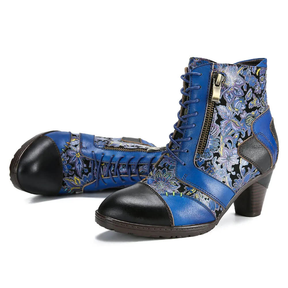 Retro Handmade Leather Patchwork Ankle Boots