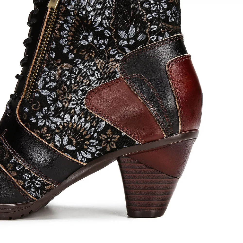 Retro Handmade Leather Patchwork Ankle Boots