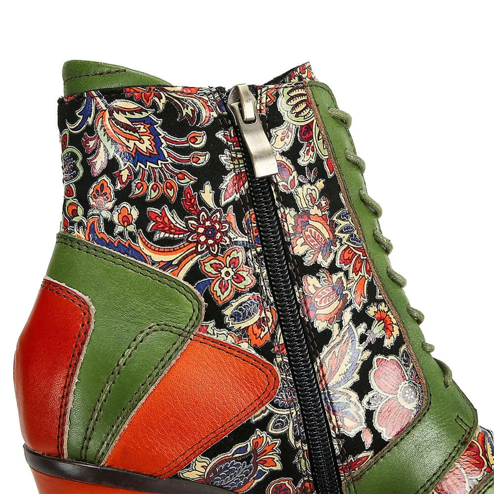 Retro Handmade Leather Patchwork Ankle Boots