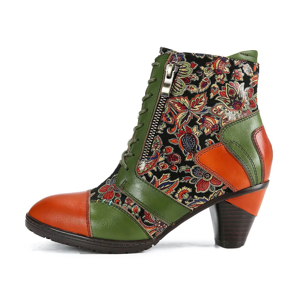 Retro Handmade Leather Patchwork Ankle Boots
