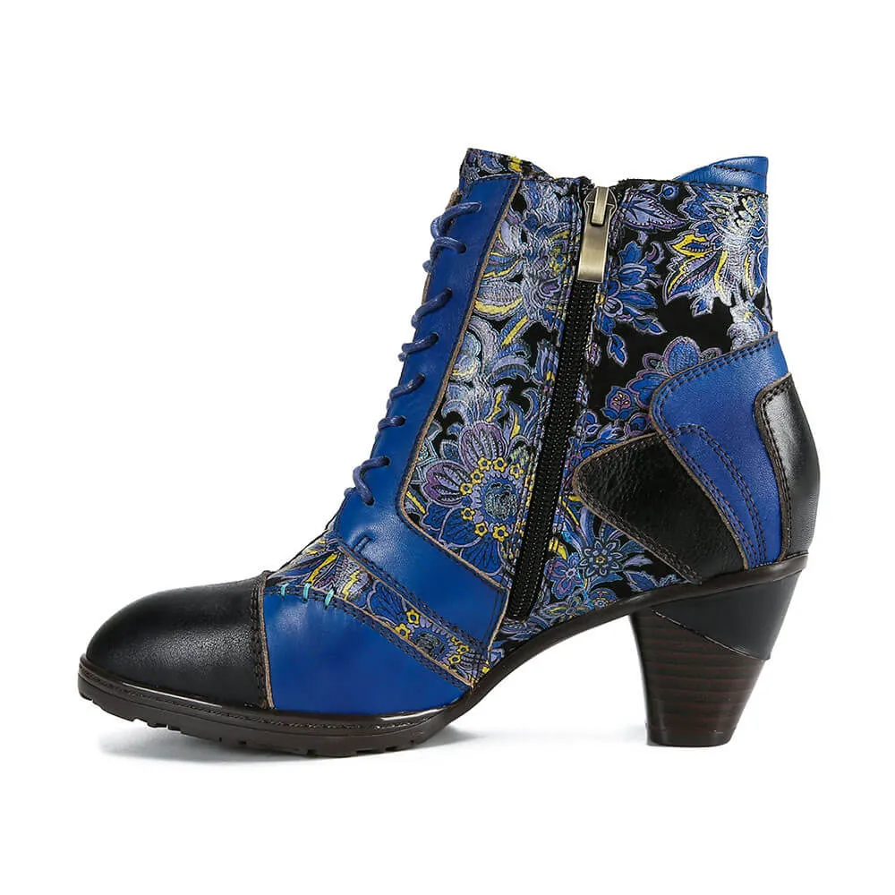 Retro Handmade Leather Patchwork Ankle Boots