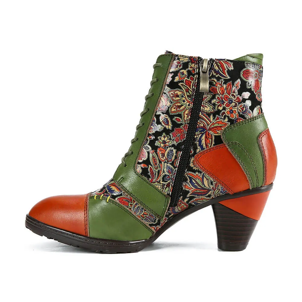 Retro Handmade Leather Patchwork Ankle Boots