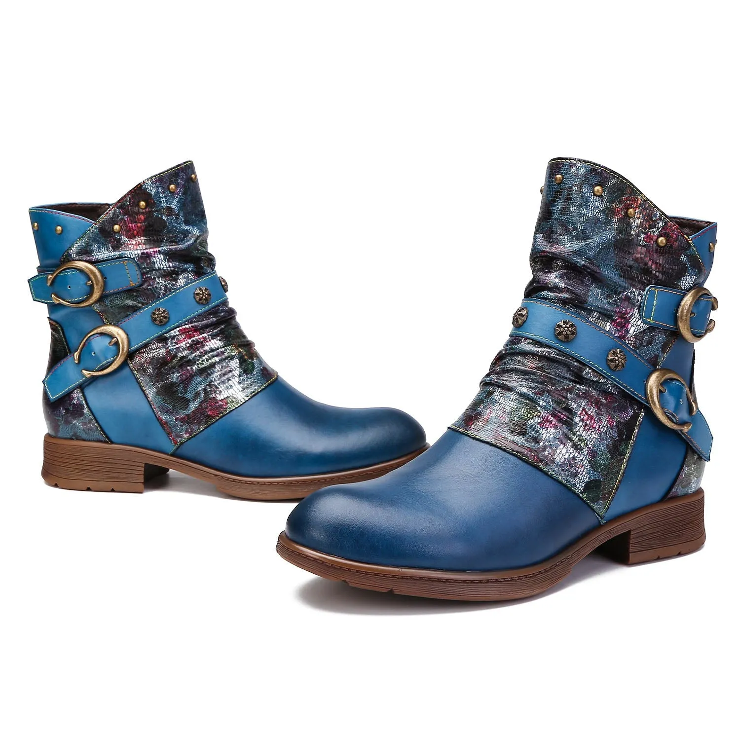 Retro Painted Buckle Flat Boots