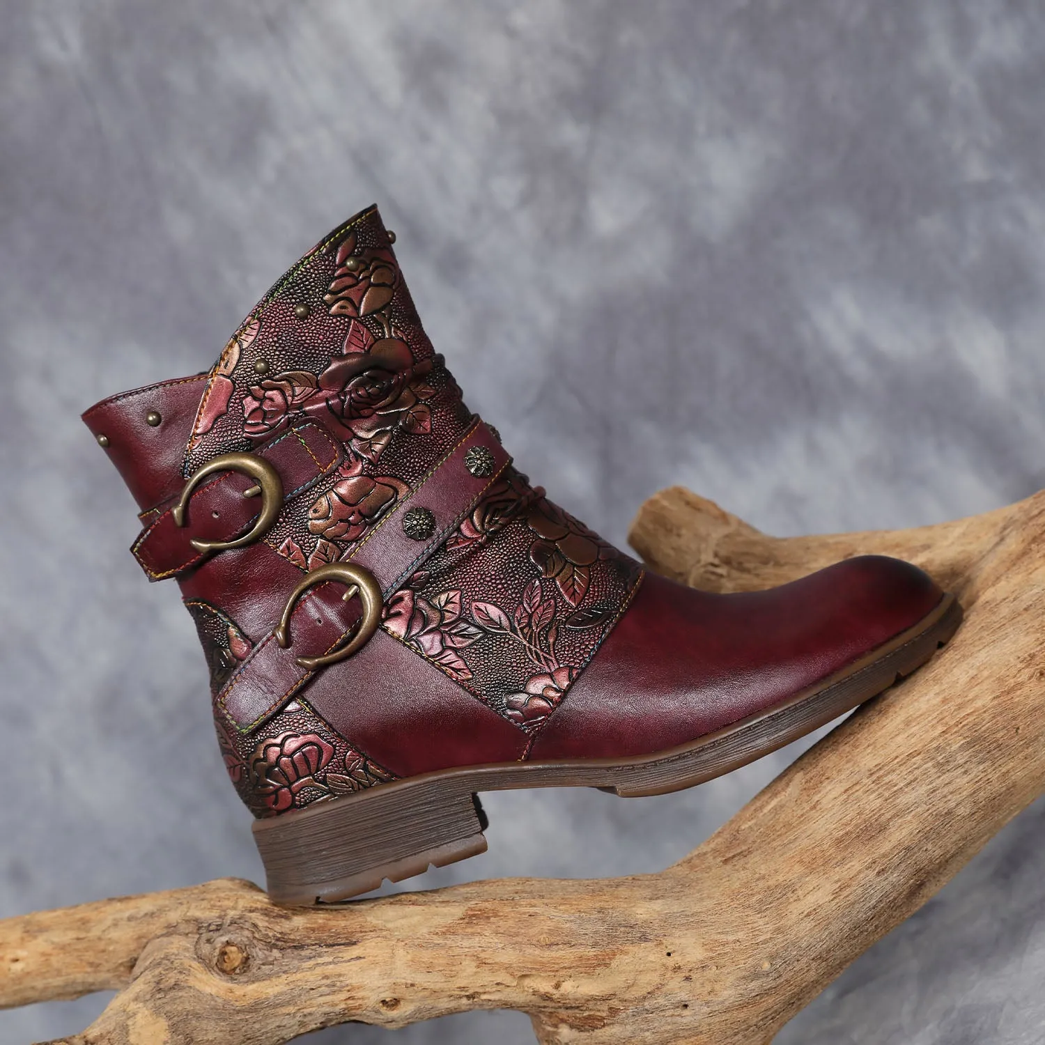 Retro Painted Buckle Flat Boots