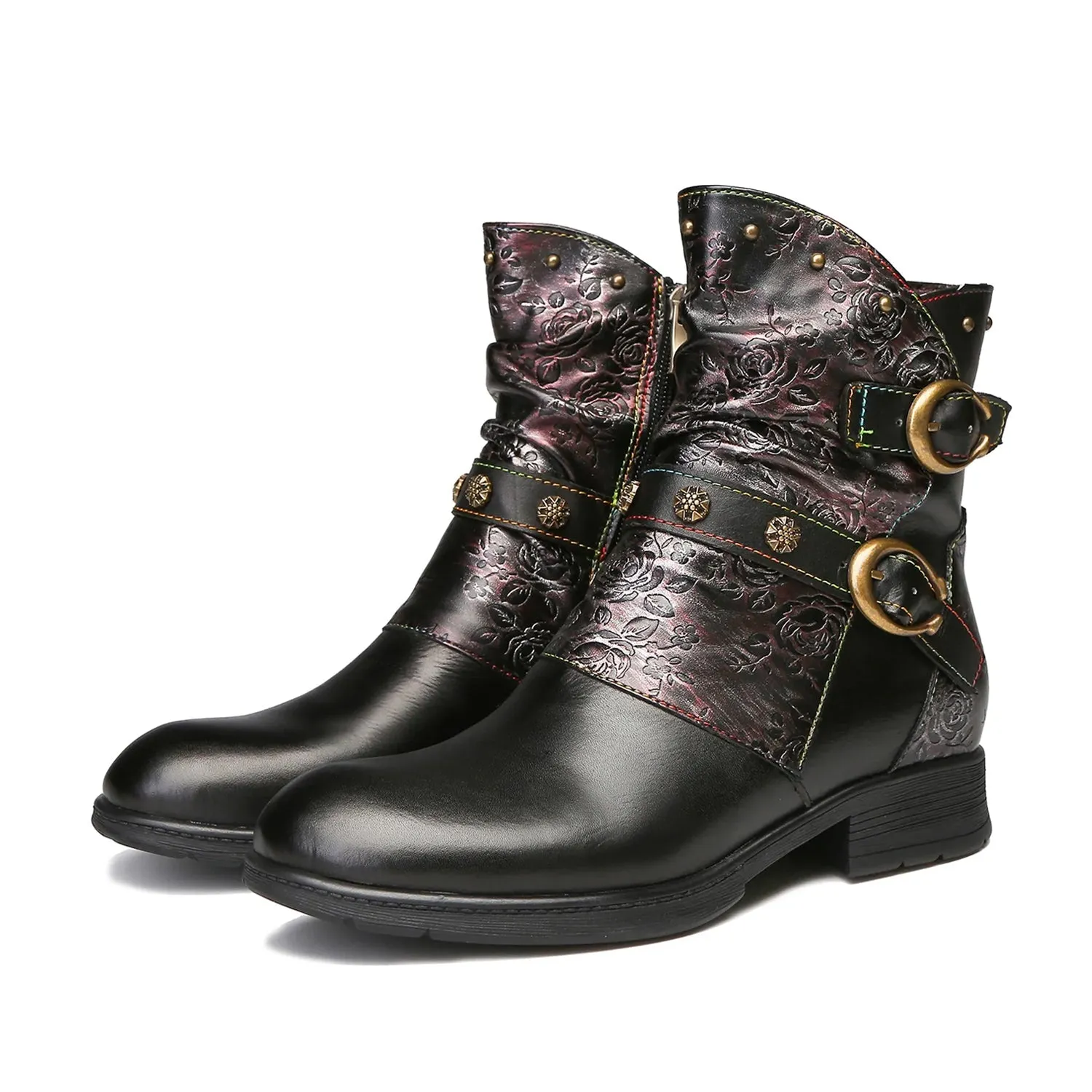 Retro Painted Buckle Flat Boots