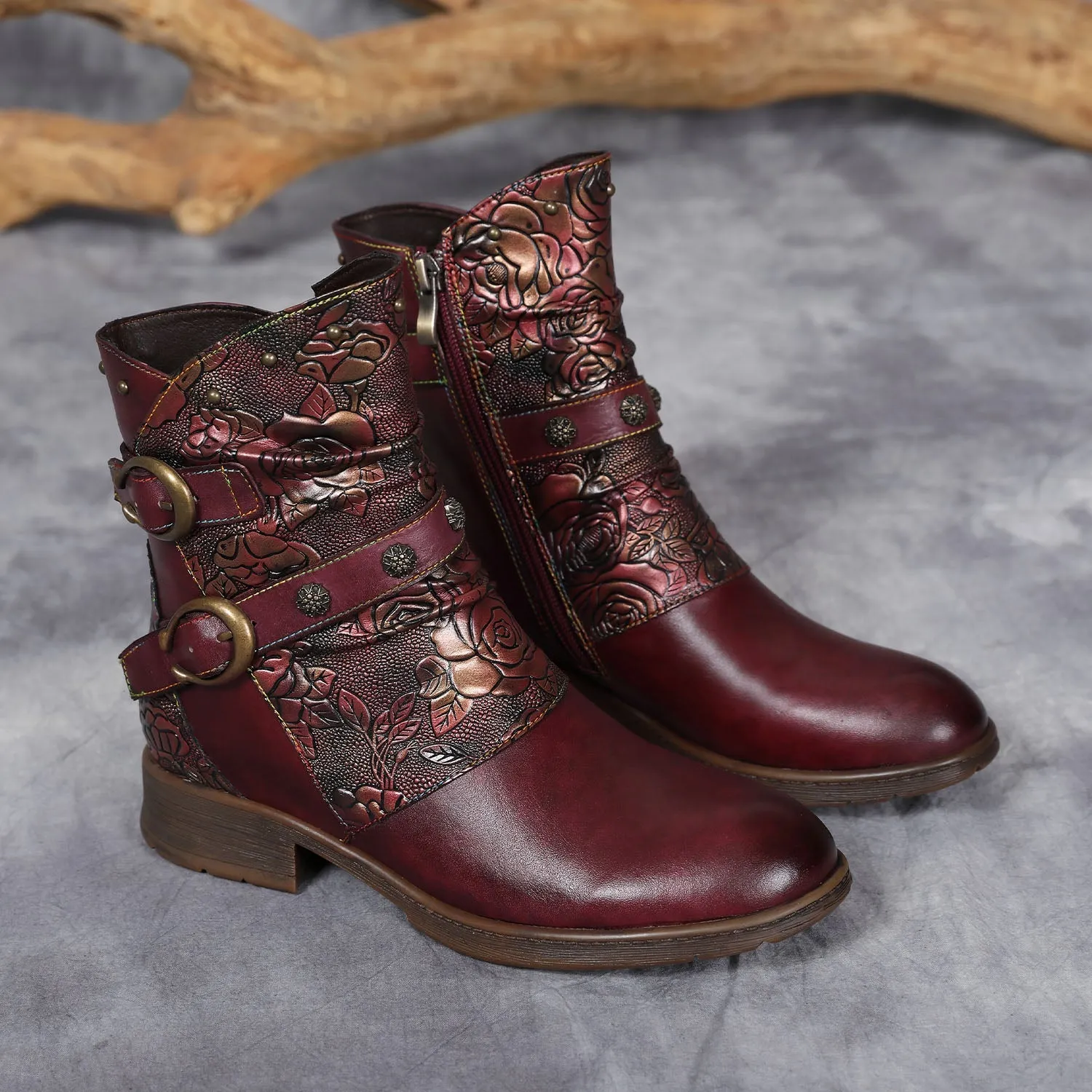 Retro Painted Buckle Flat Boots