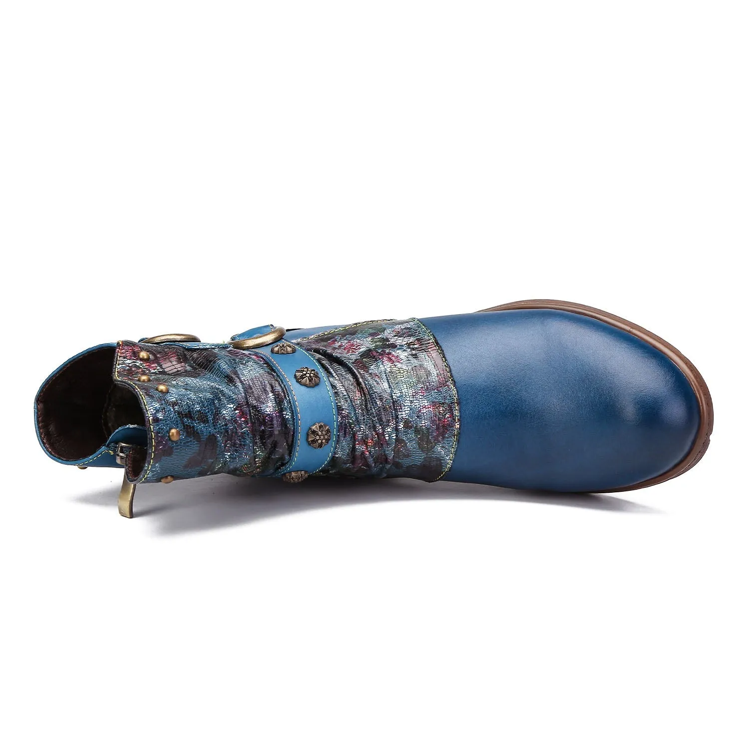 Retro Painted Buckle Flat Boots