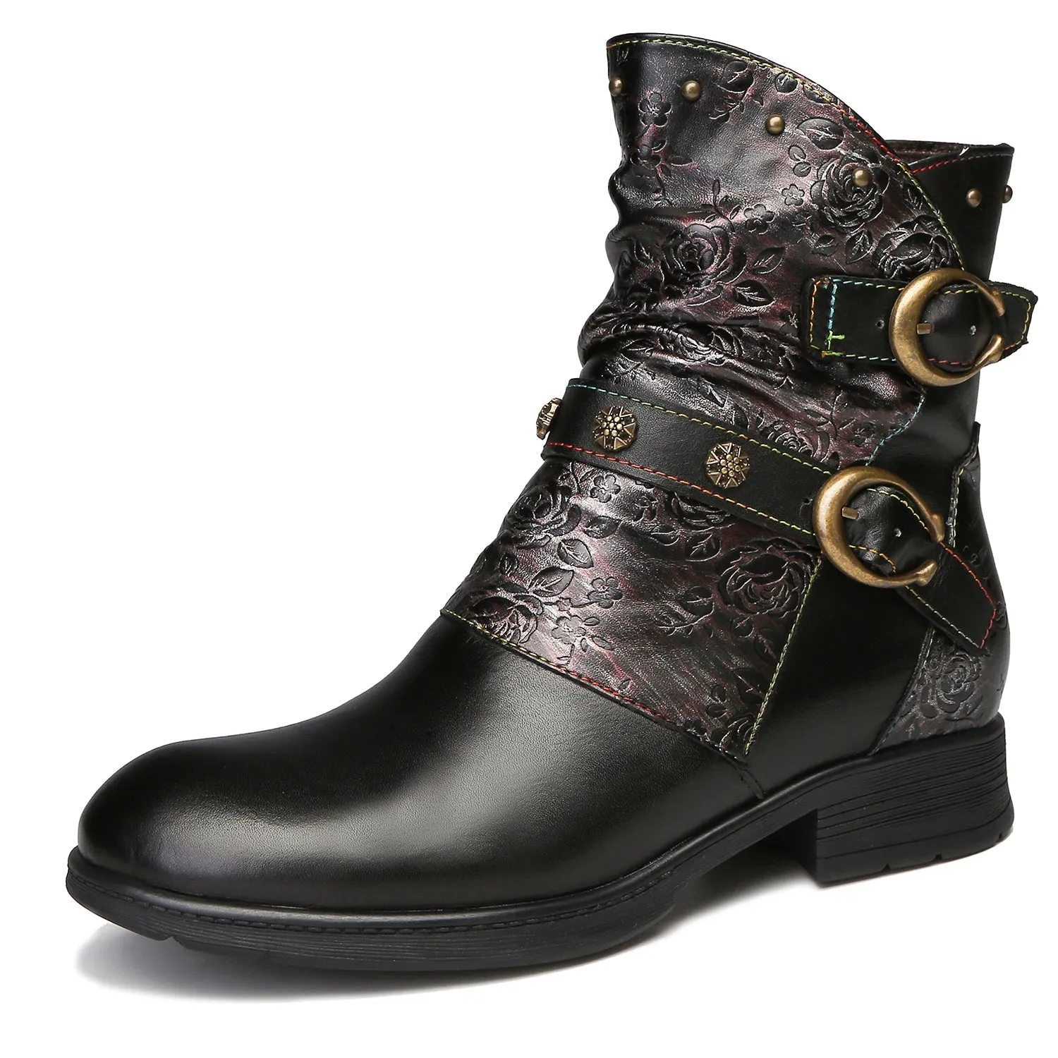 Retro Painted Buckle Flat Boots