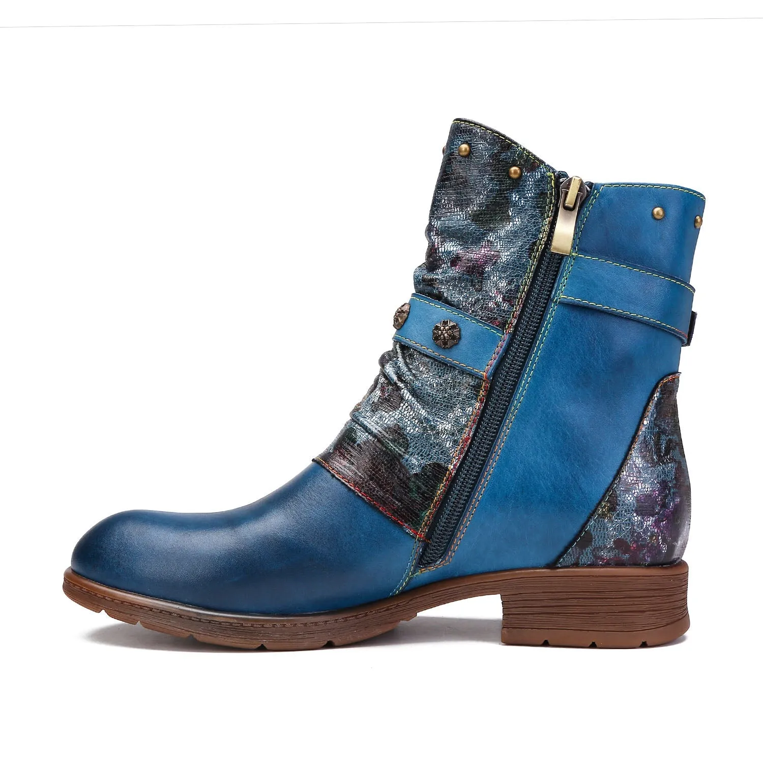 Retro Painted Buckle Flat Boots