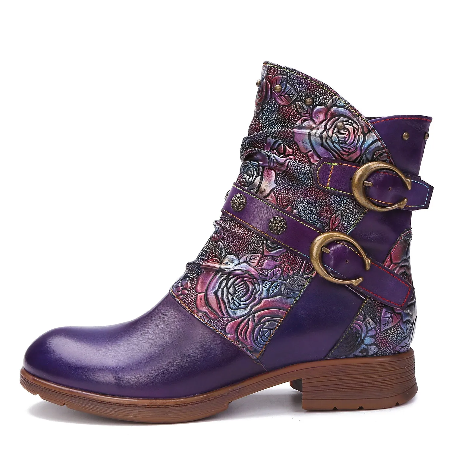 Retro Painted Buckle Flat Boots