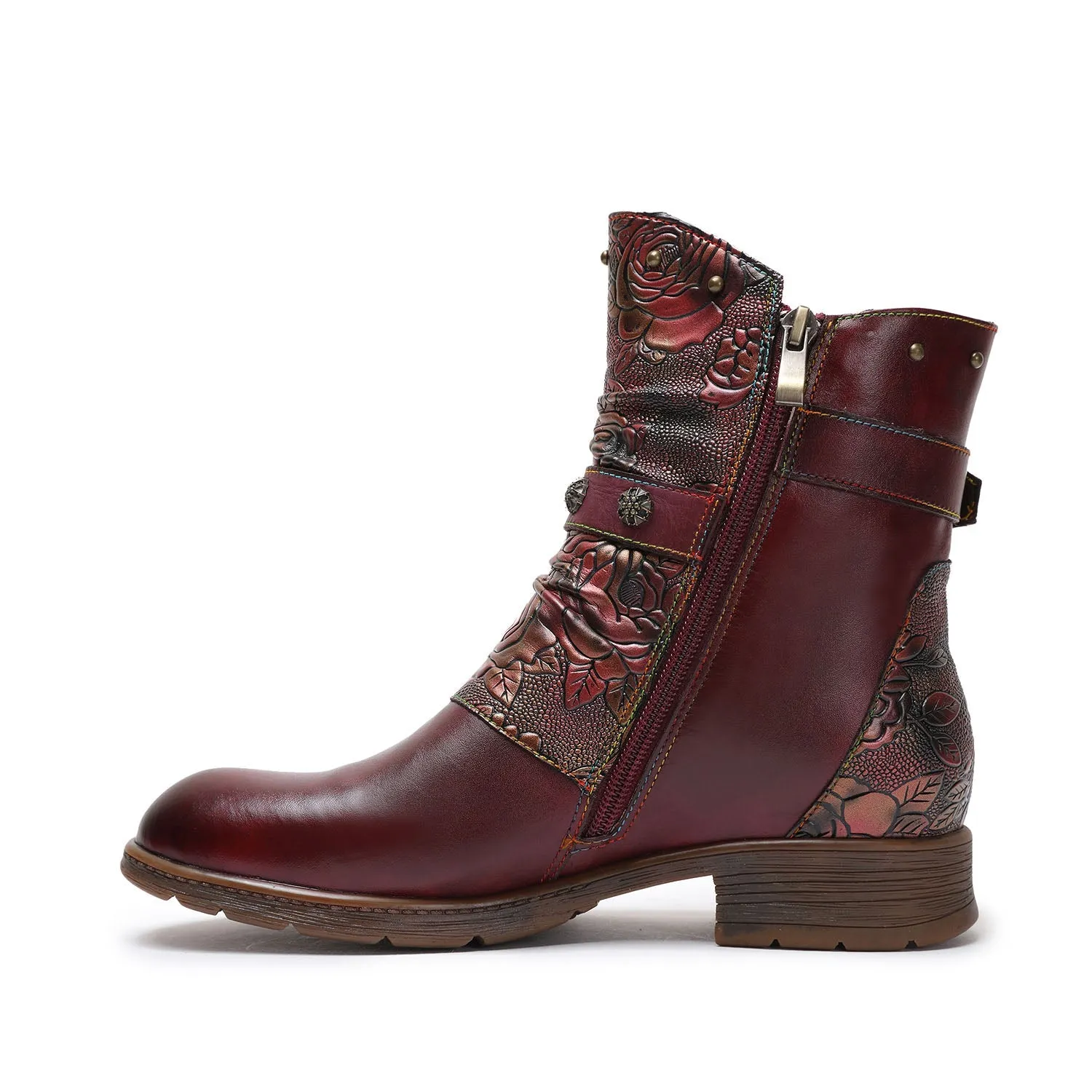Retro Painted Buckle Flat Boots