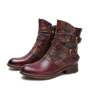 Retro Painted Buckle Flat Boots
