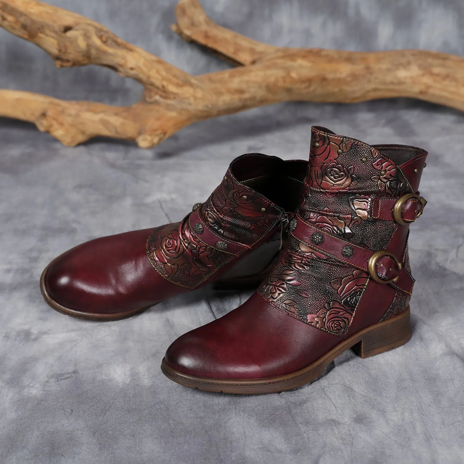 Retro Painted Buckle Flat Boots