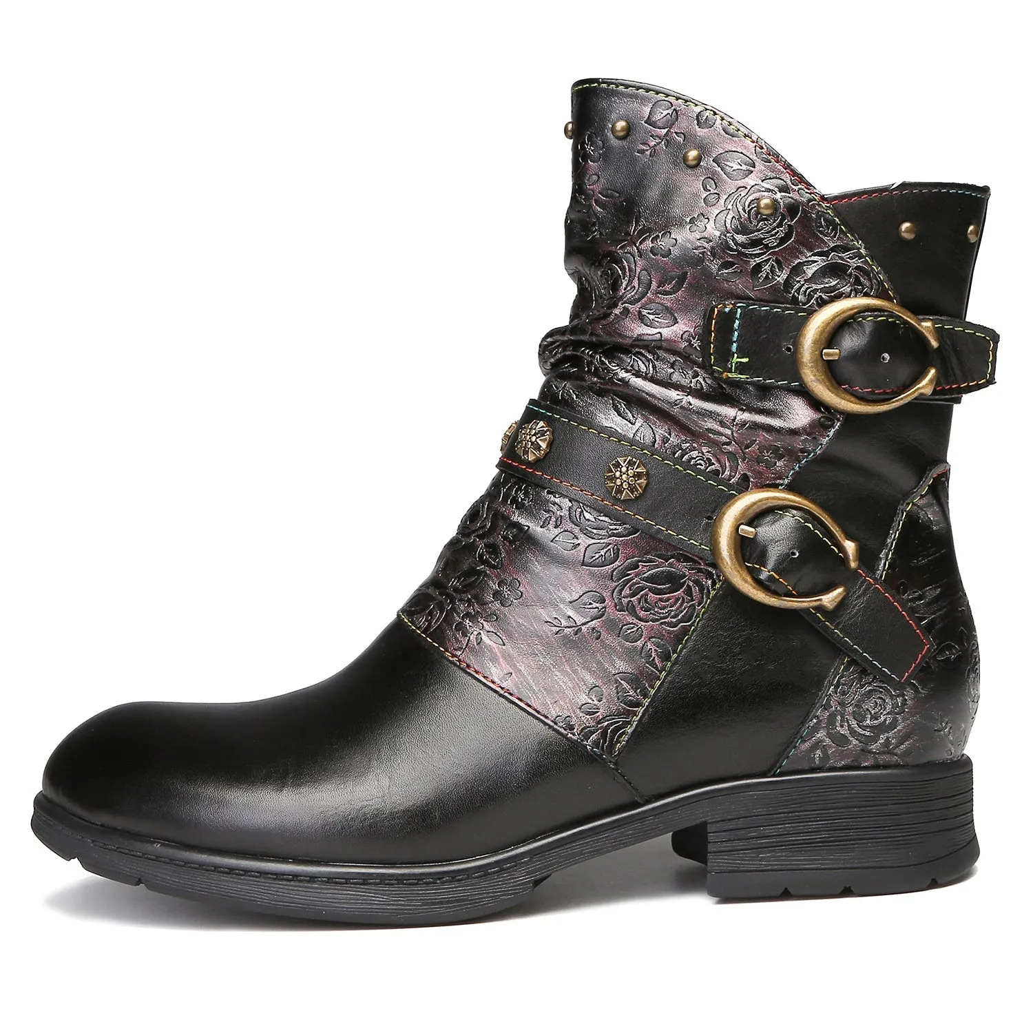 Retro Painted Buckle Flat Boots