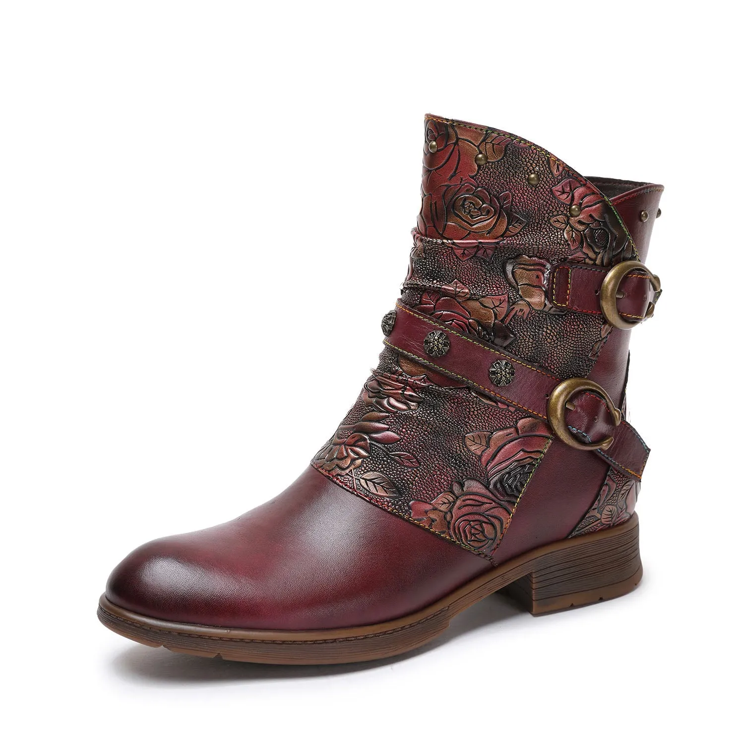Retro Painted Buckle Flat Boots