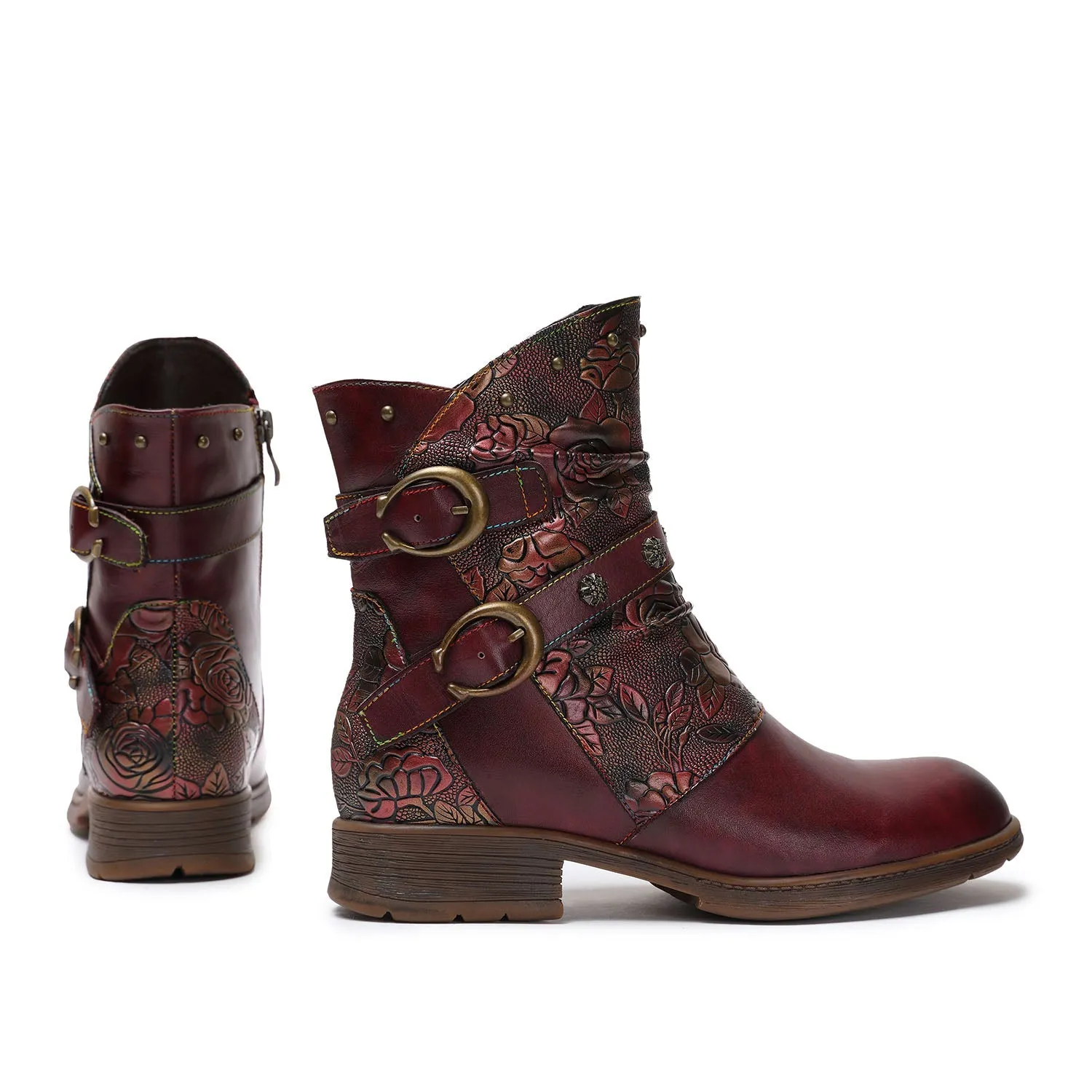 Retro Painted Buckle Flat Boots
