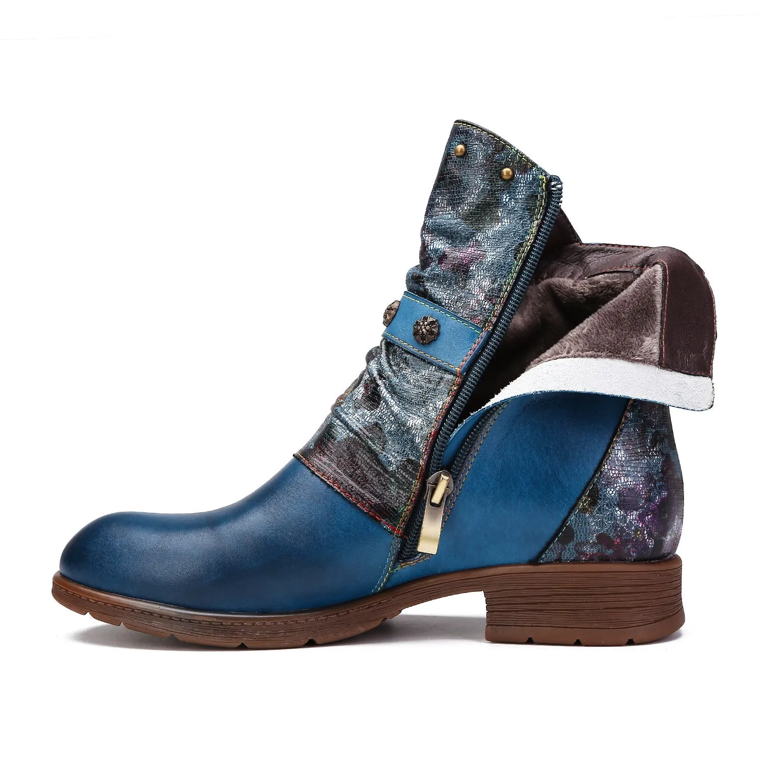 Retro Painted Buckle Flat Boots