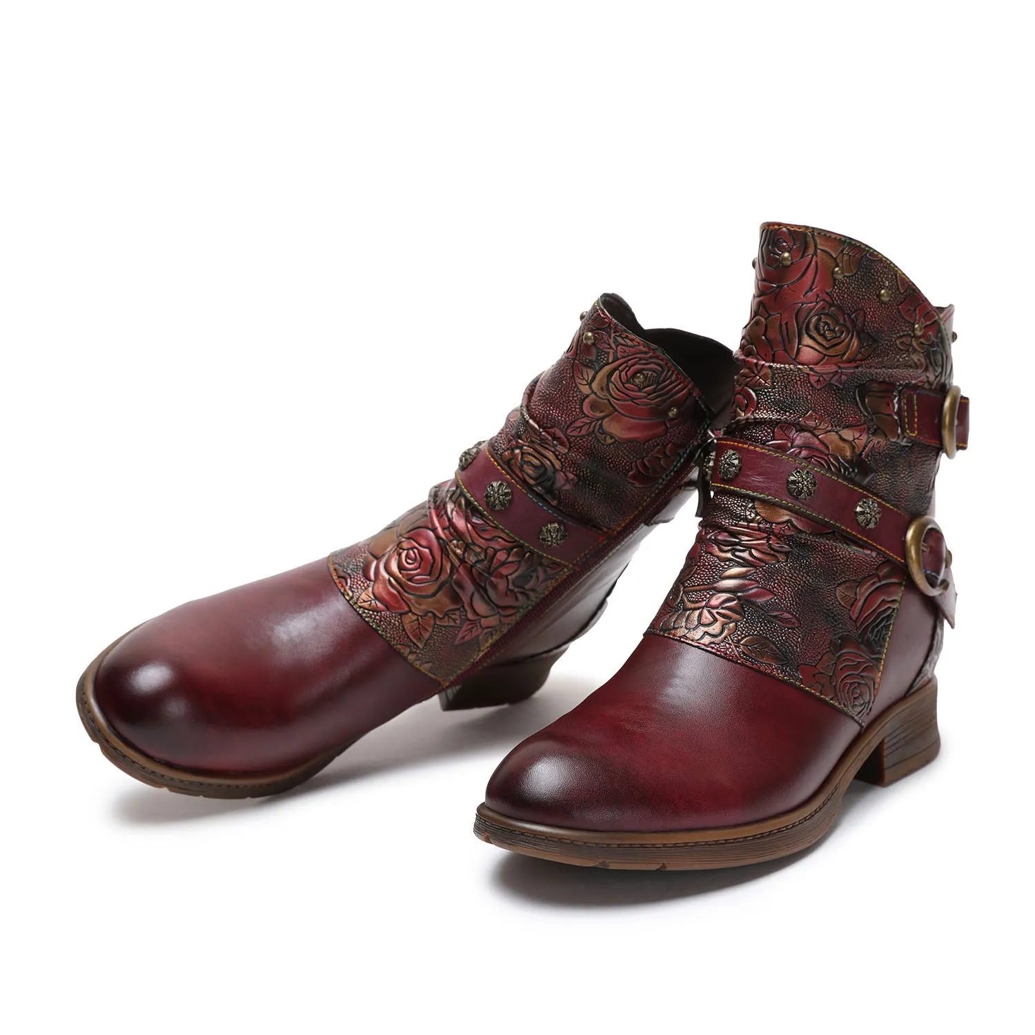 Retro Painted Buckle Flat Boots