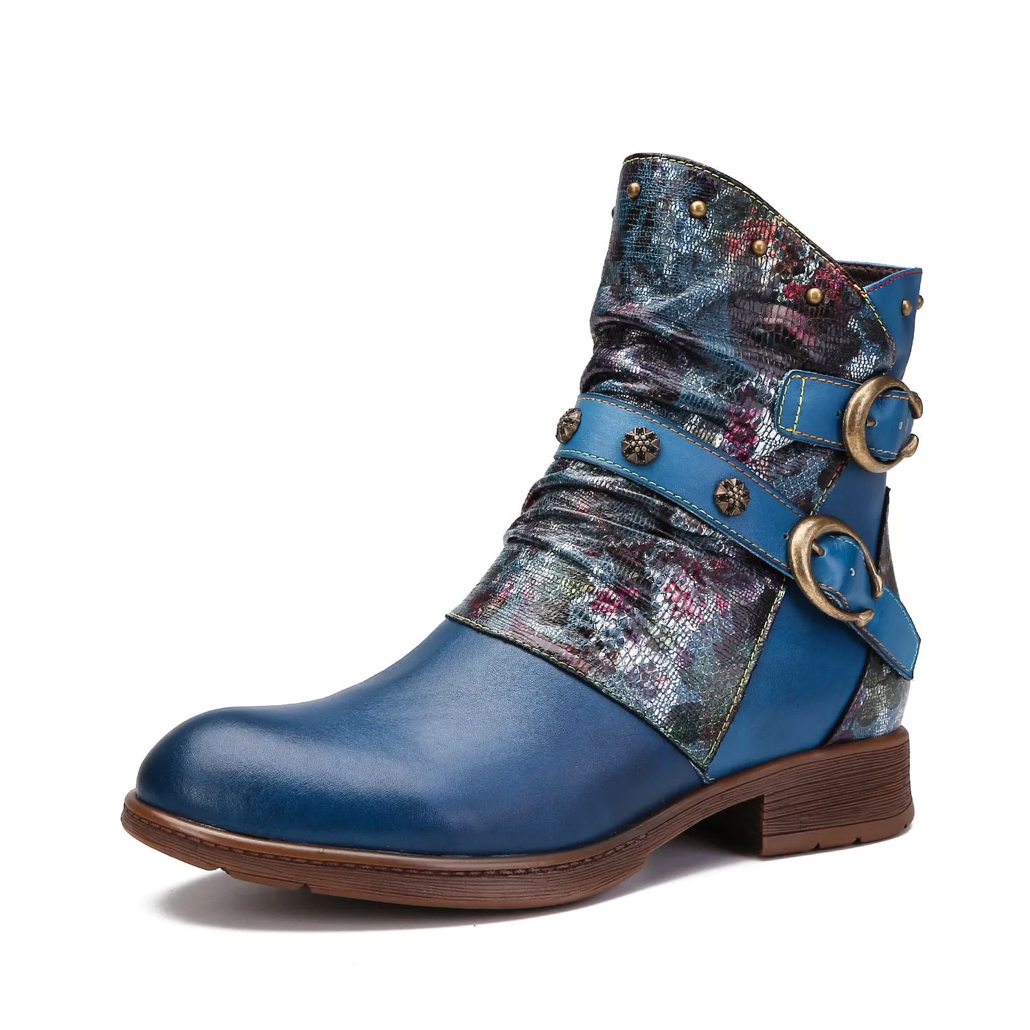 Retro Painted Buckle Flat Boots