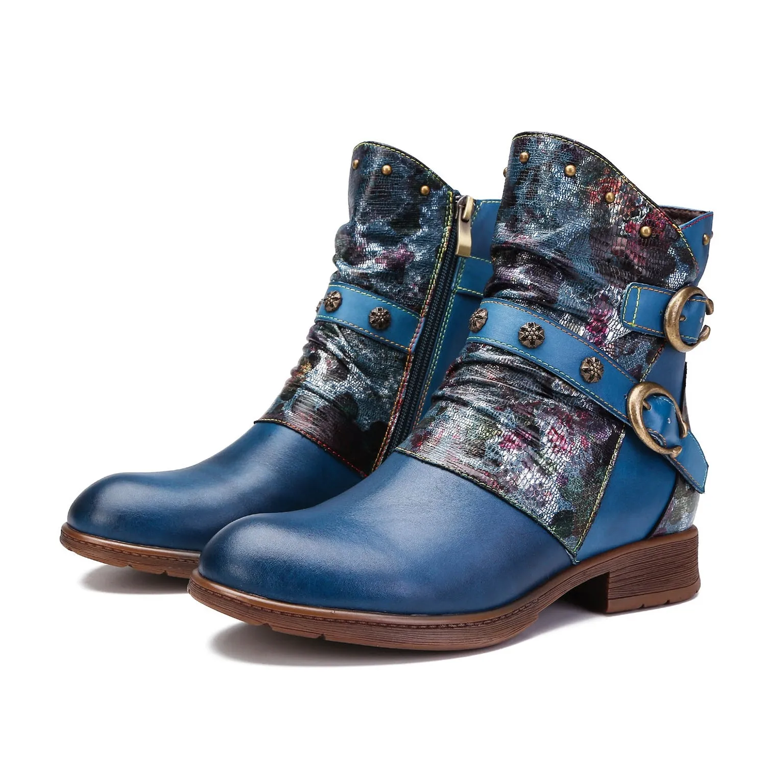 Retro Painted Buckle Flat Boots
