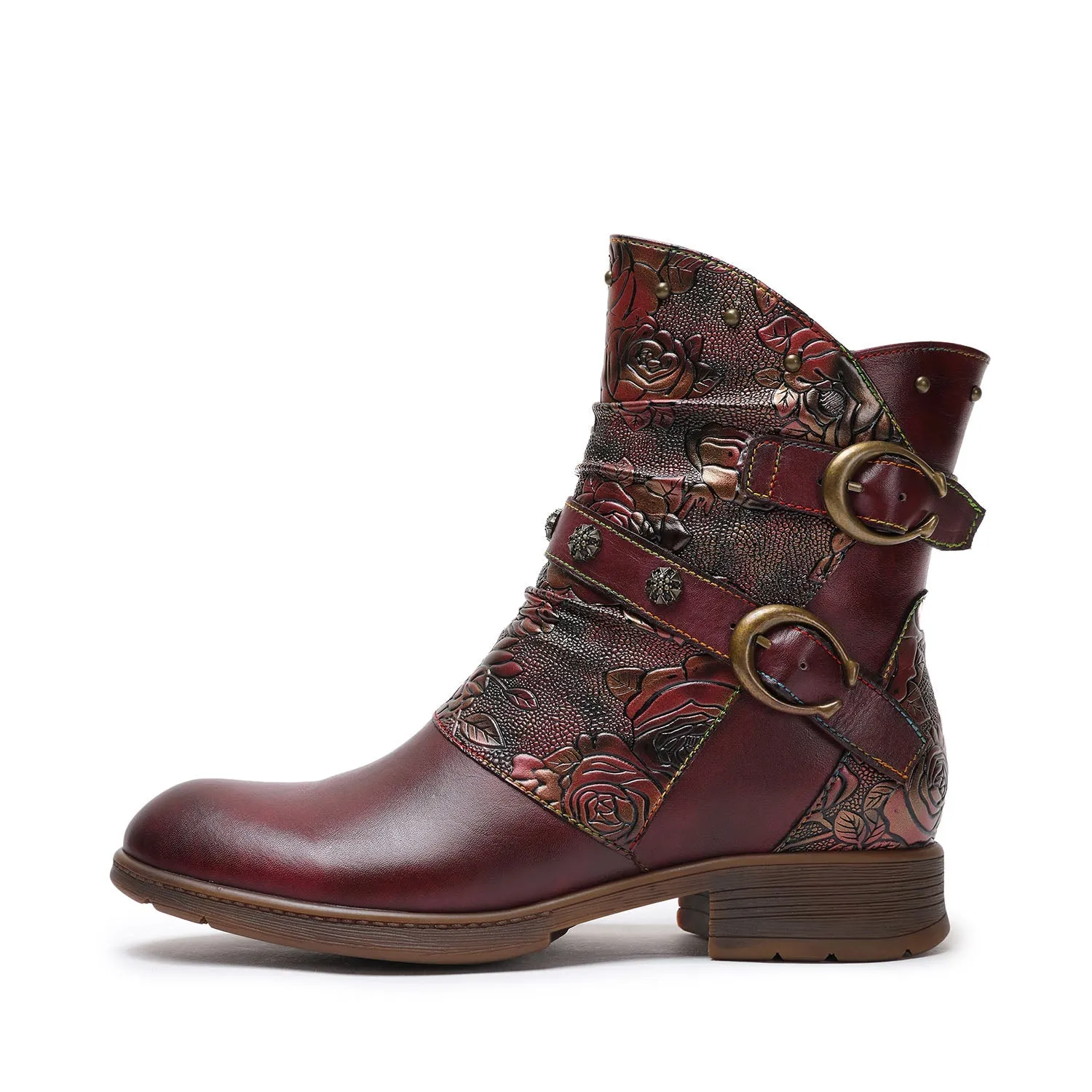 Retro Painted Buckle Flat Boots