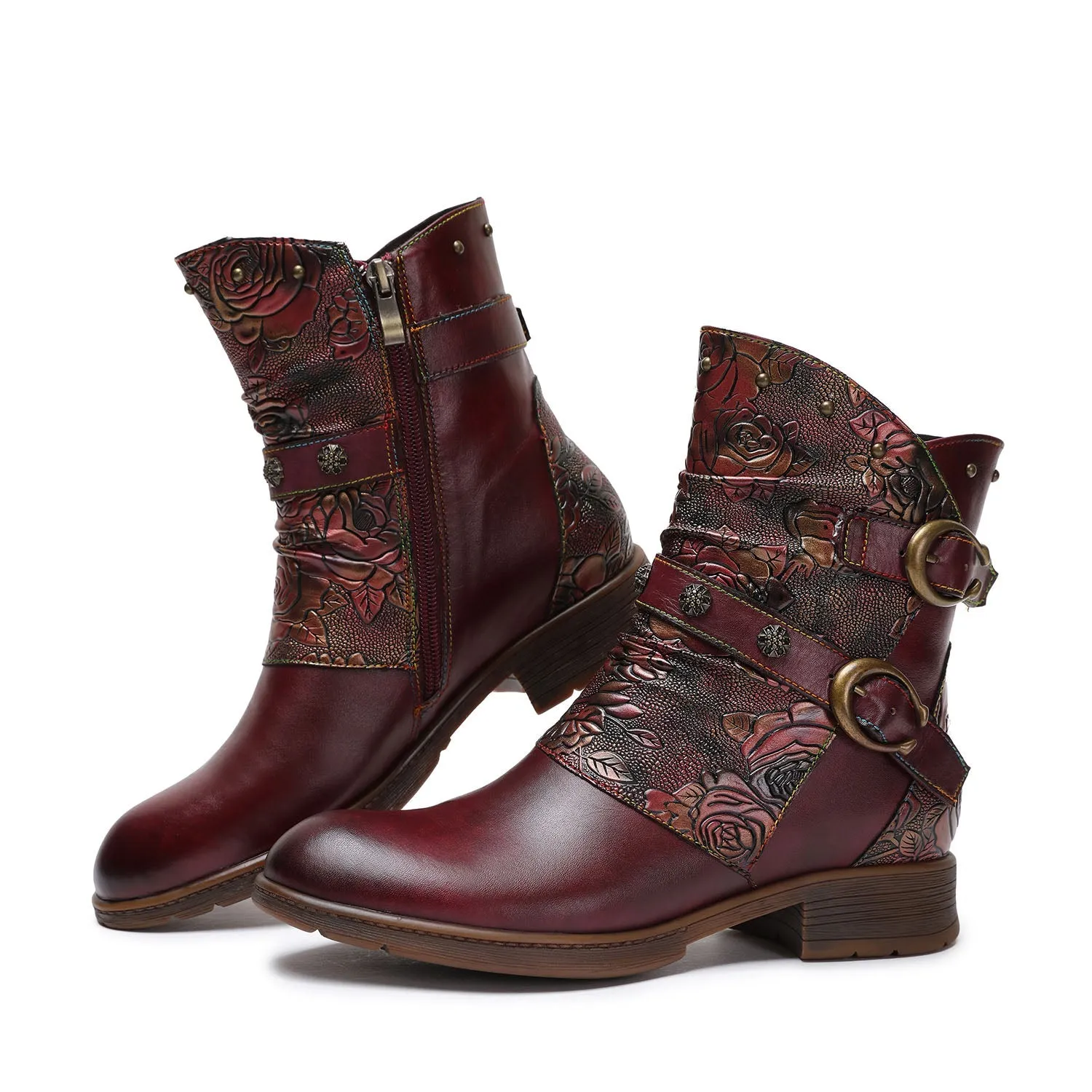 Retro Painted Buckle Flat Boots