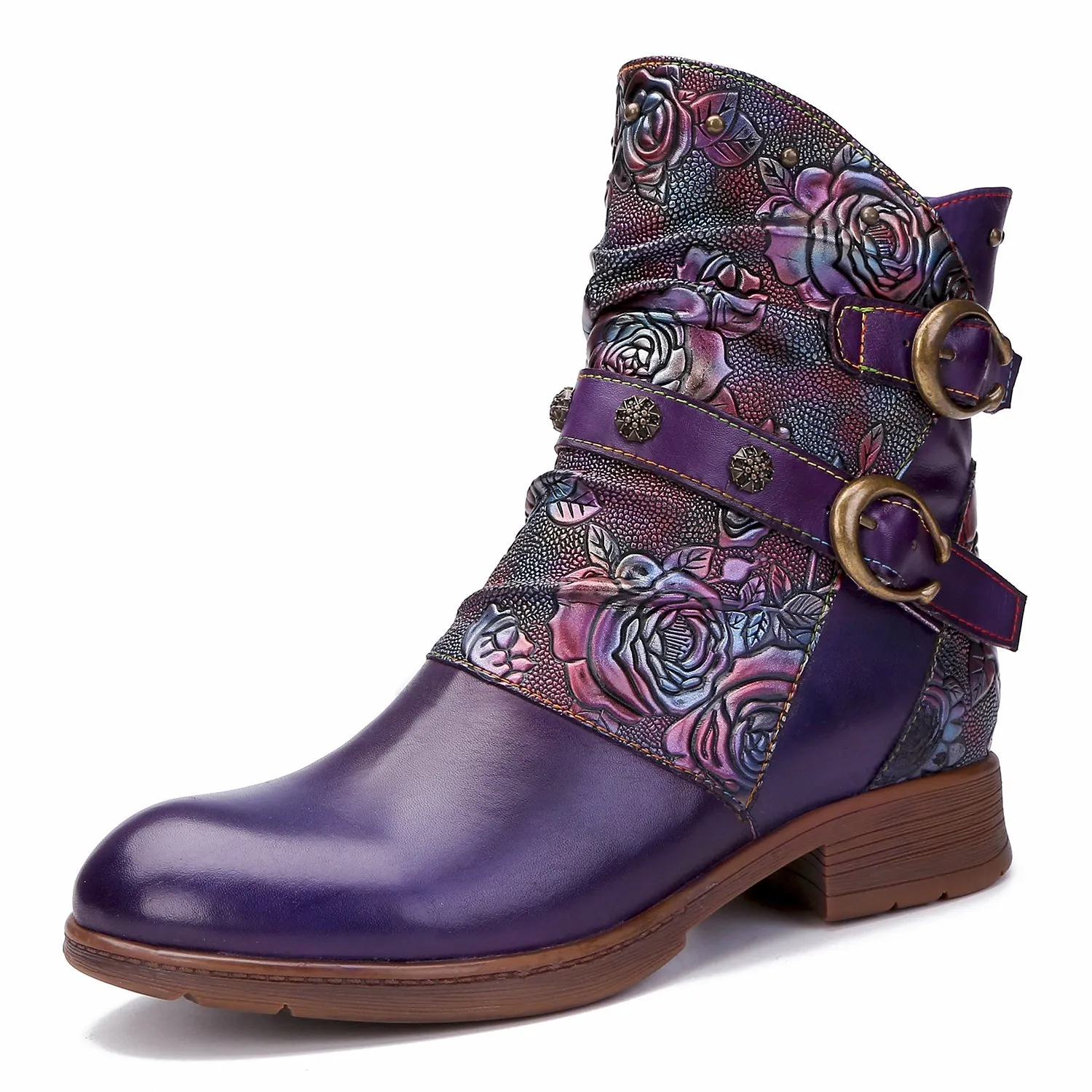 Retro Painted Buckle Flat Boots