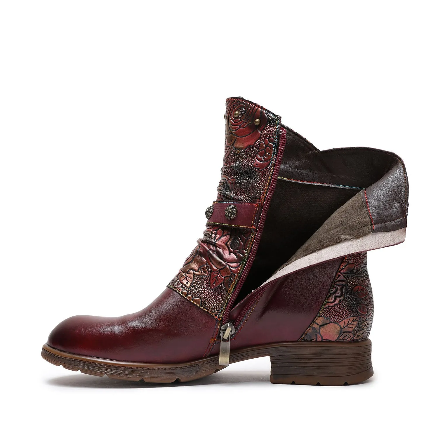 Retro Painted Buckle Flat Boots