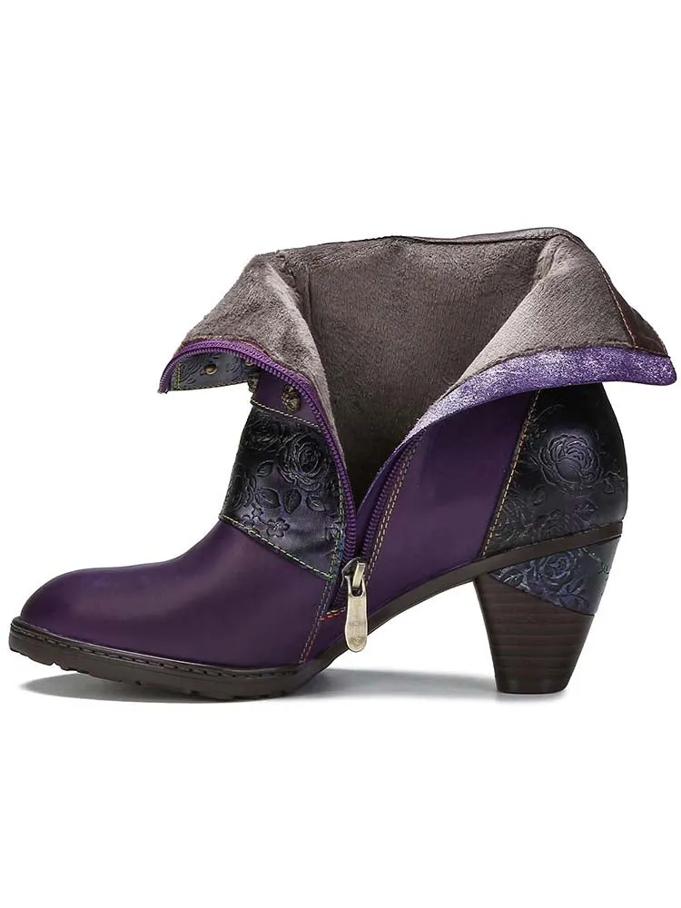 Retro Painted Genuine Leather Clasp Ankle Boots