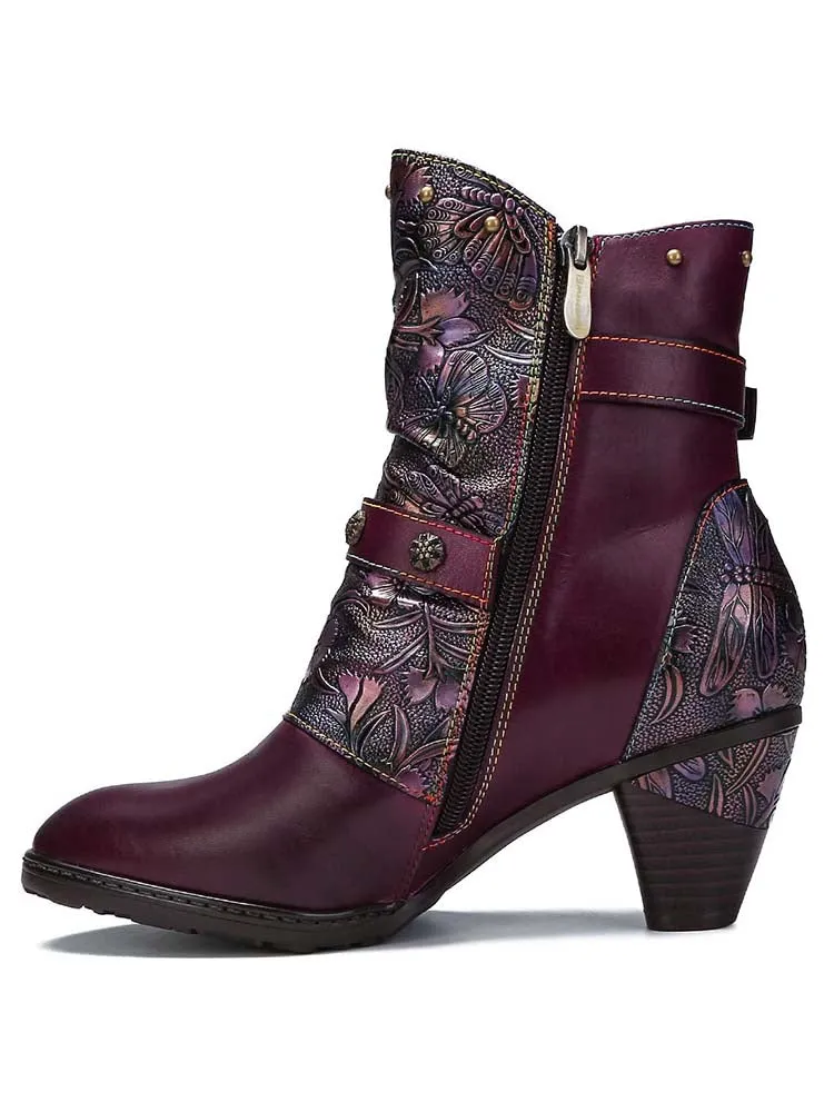 Retro Painted Genuine Leather Clasp Ankle Boots