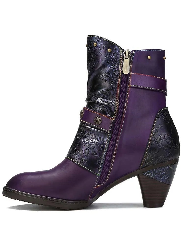 Retro Painted Genuine Leather Clasp Ankle Boots