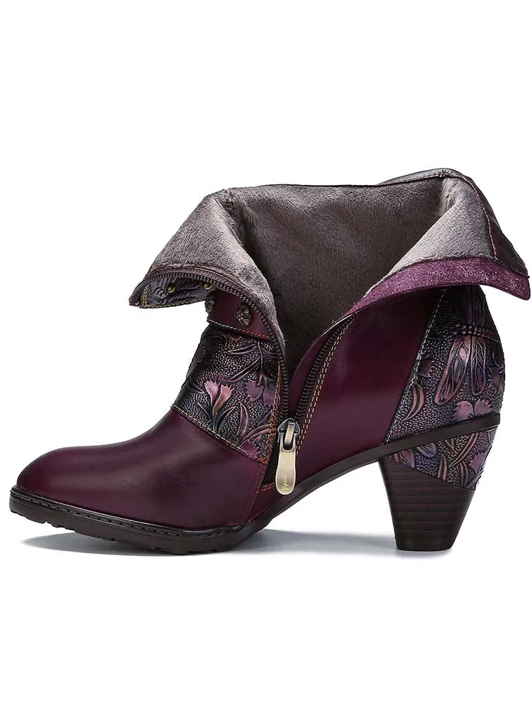 Retro Painted Genuine Leather Clasp Ankle Boots