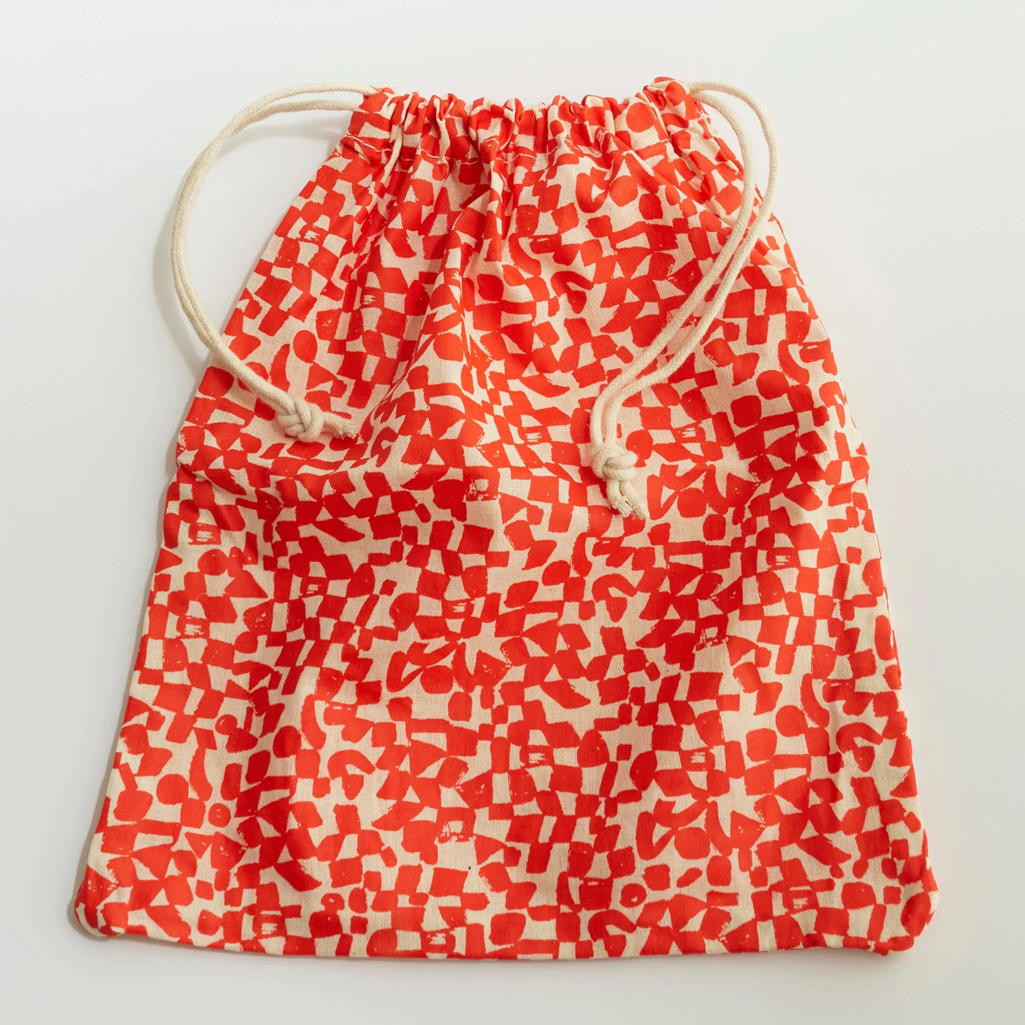 Reusable Cinch Bag - Checks - Brick