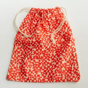 Reusable Cinch Bag - Checks - Brick