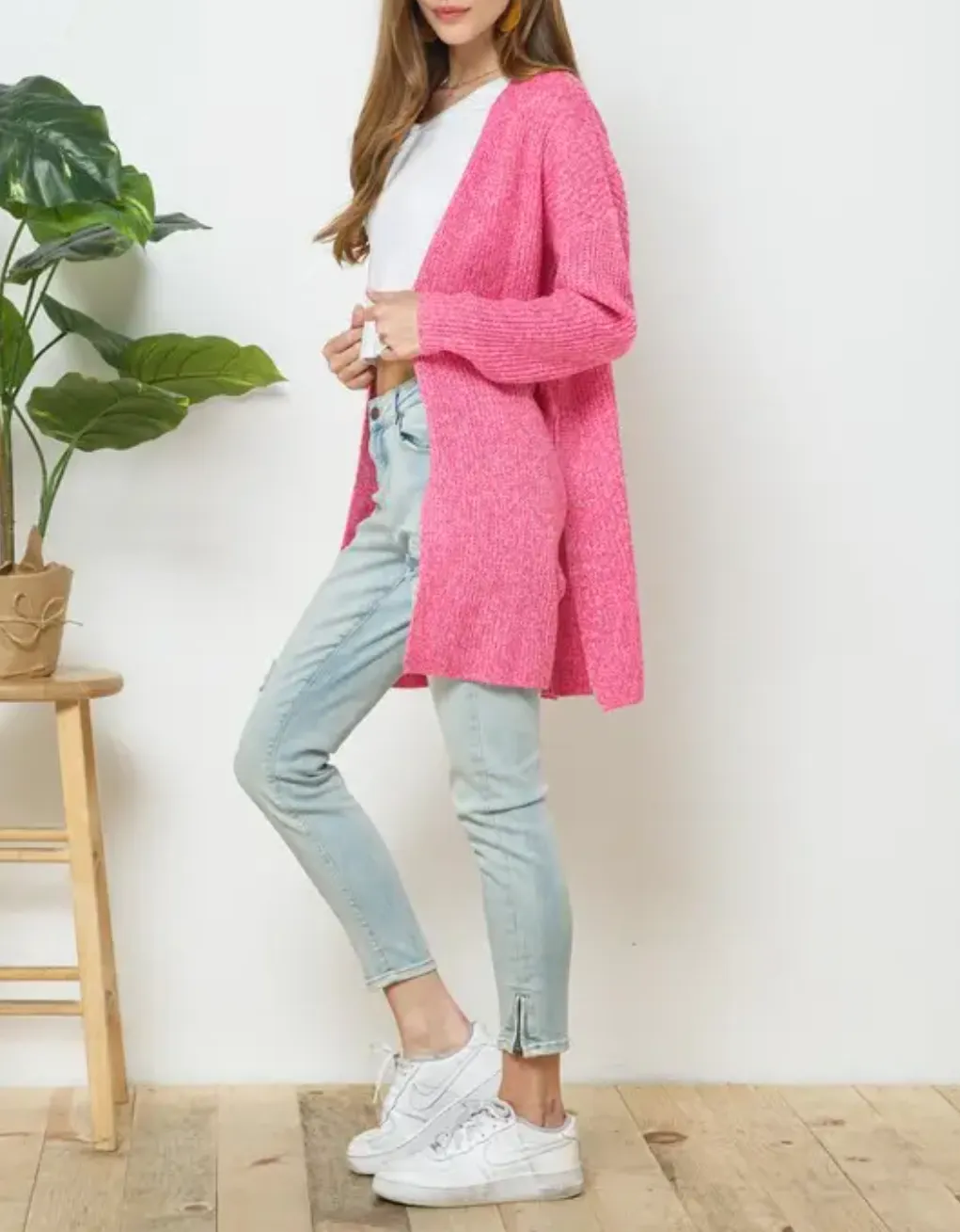 RIBBED-KNIT OPEN-FRONT CARDIGAN