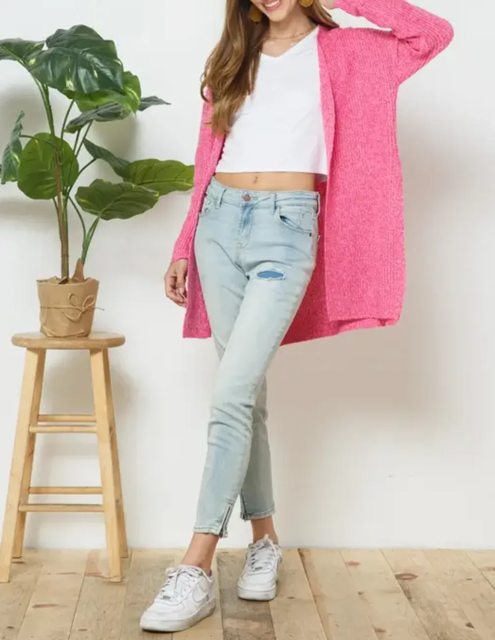 RIBBED-KNIT OPEN-FRONT CARDIGAN