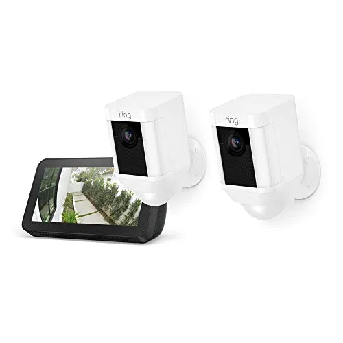 Ring Spotlight Cam Battery 2-Pack (White) with Echo Show 5 (Charcoal)