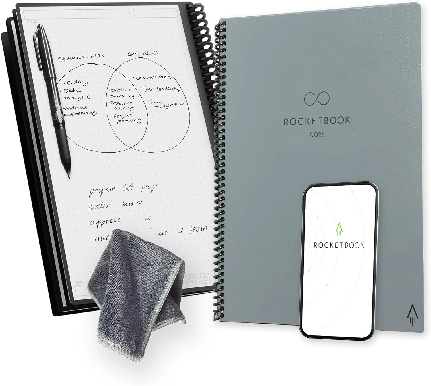 Rocketbook Core Reusable Spiral Notebook, Letter Size 8.5x11, Gray