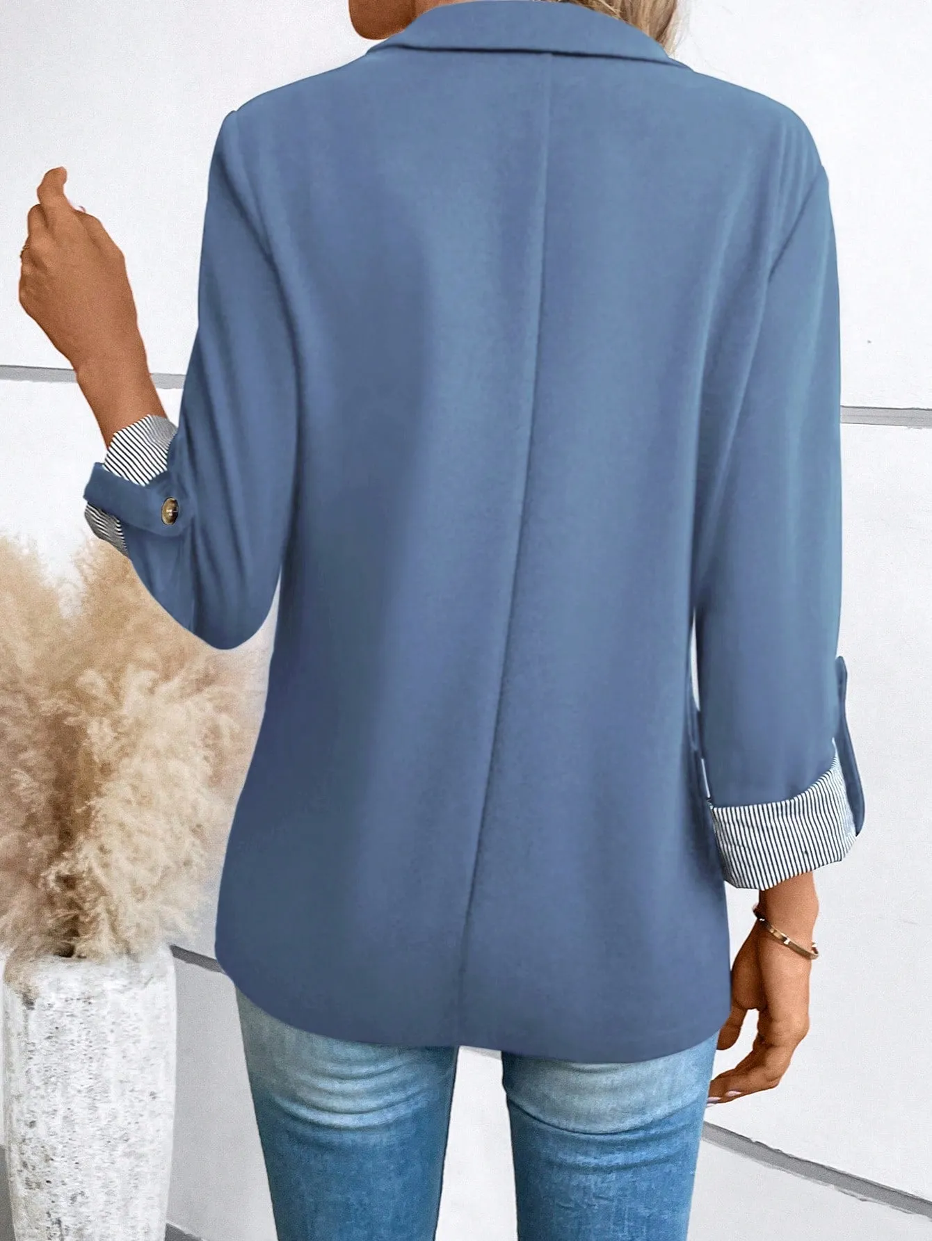 Roll Tab Sleeve Open Front Blazer