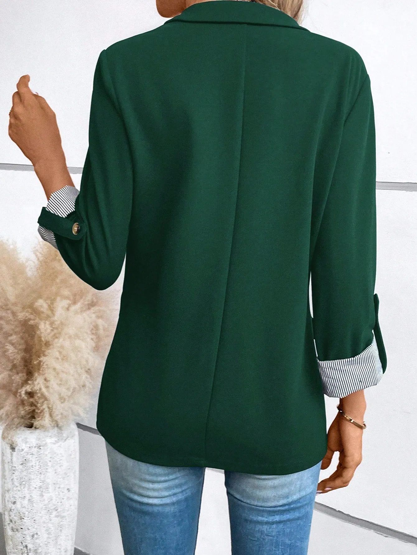 Roll Tab Sleeve Open Front Blazer