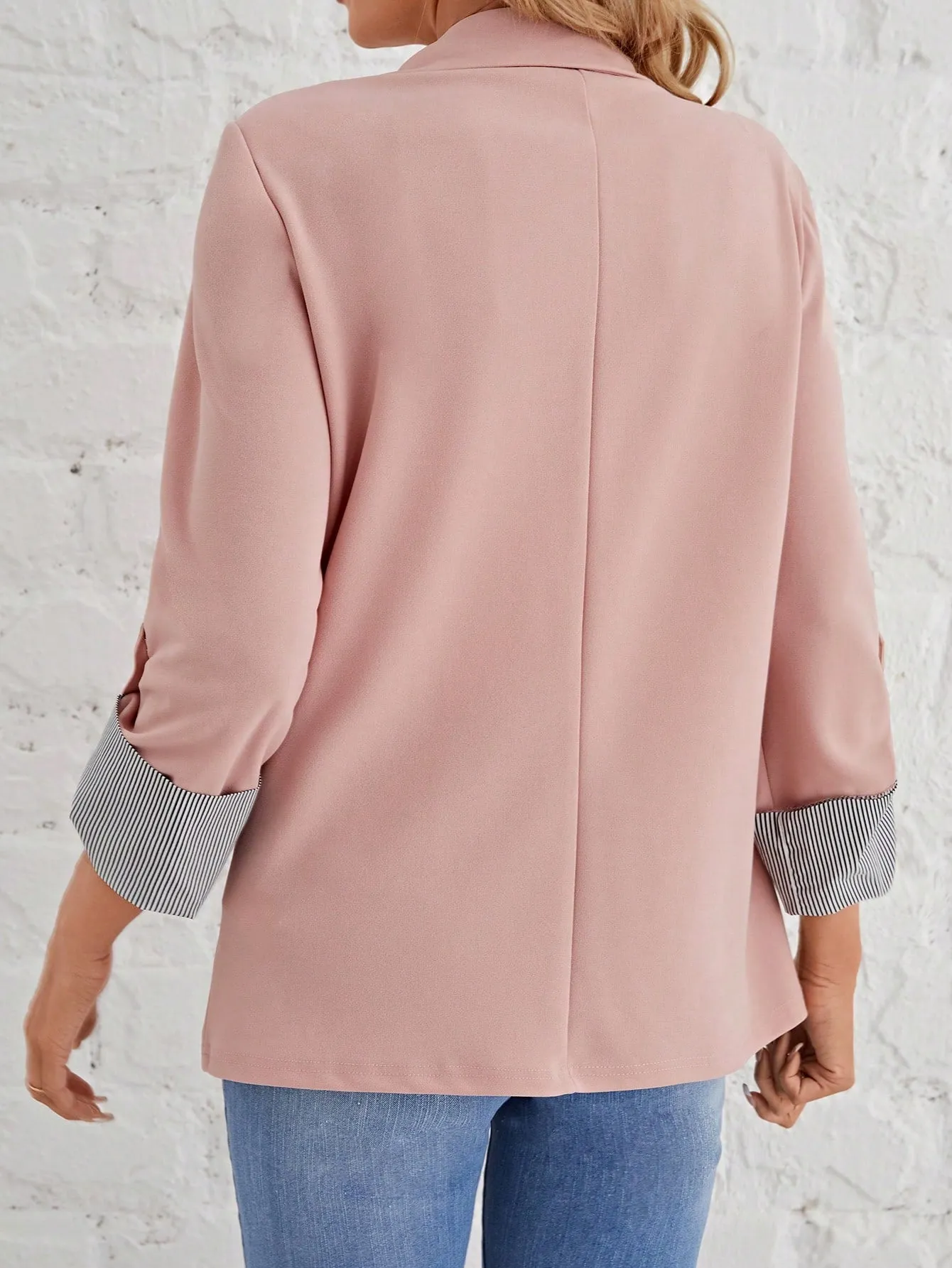 Roll Tab Sleeve Open Front Blazer