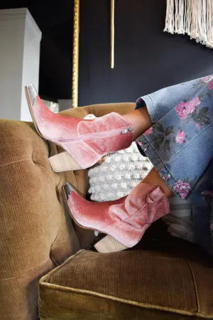 Rose Velvet Western Booties