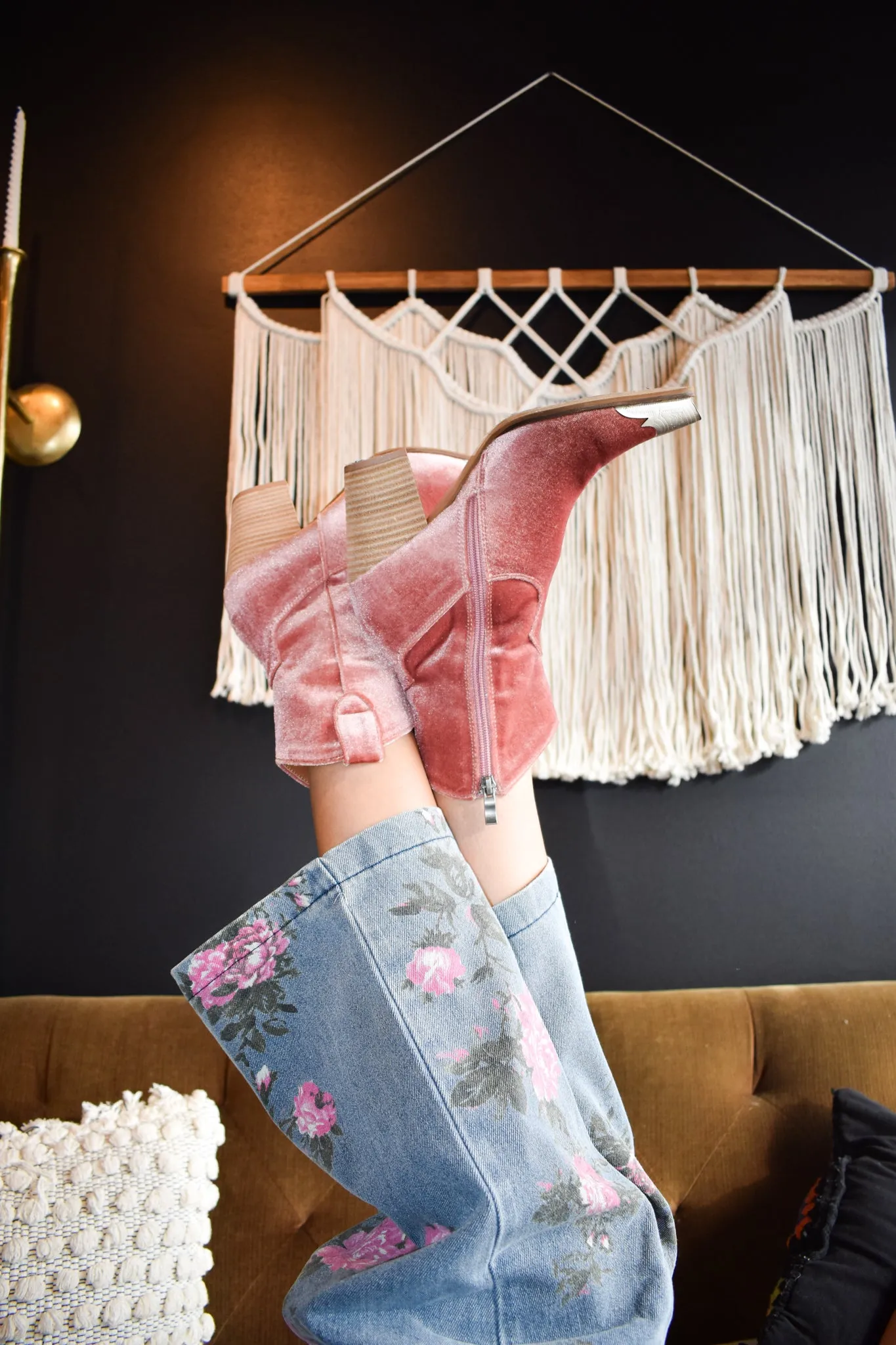 Rose Velvet Western Booties