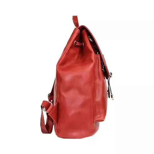 Rust Red PU Leather Backpack – Vintage-Style Travel & Everyday Bag