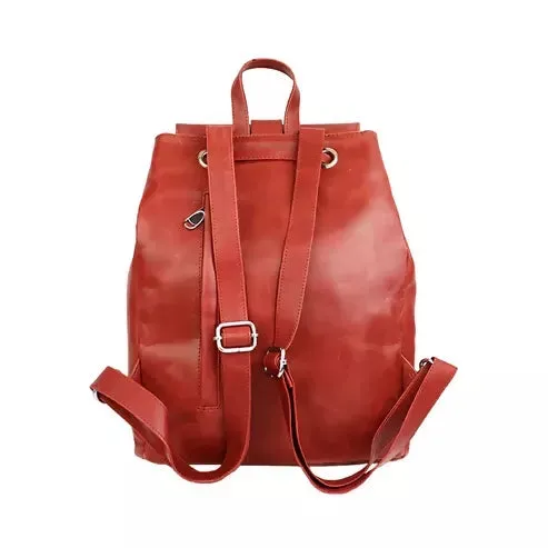 Rust Red PU Leather Backpack – Vintage-Style Travel & Everyday Bag
