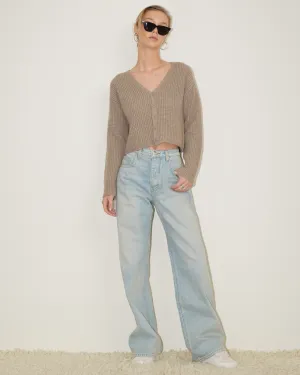 Sablyn Bianco Cropped V Neck Cardigan Eco Gravel