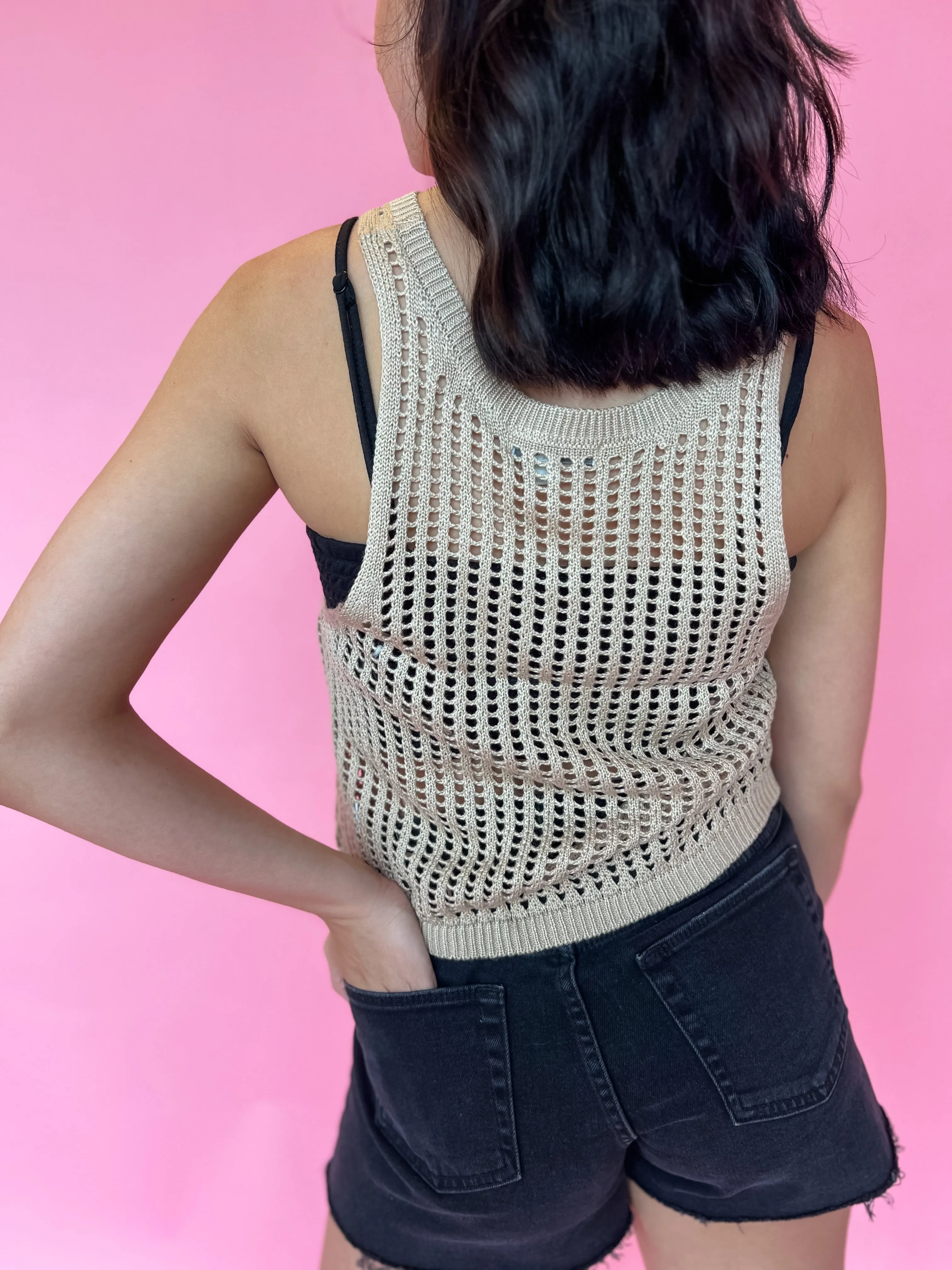Sabrina Open Knit Tank - Khaki
