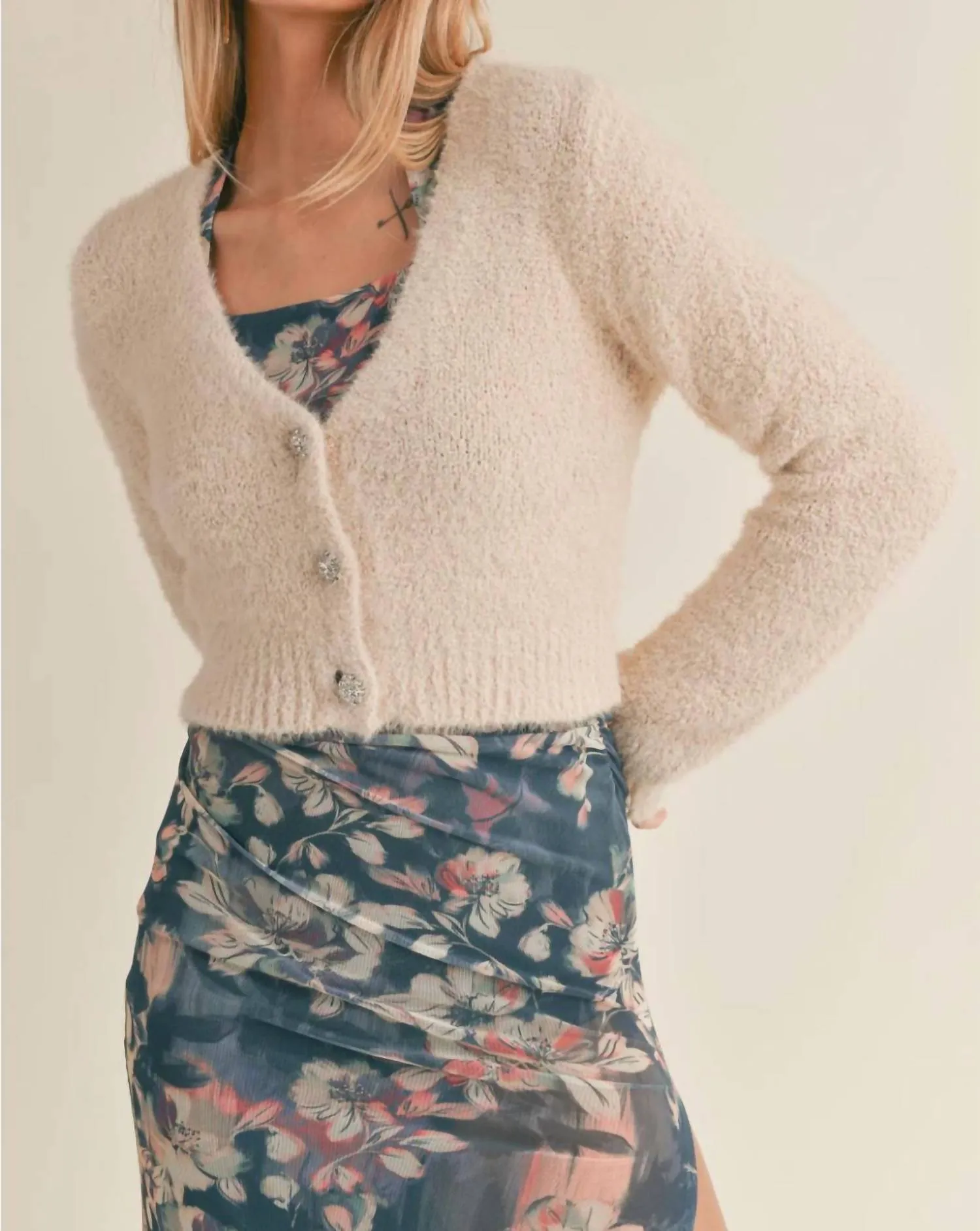 Sage The Label - Cassie Rhinestone Cropped Cardi