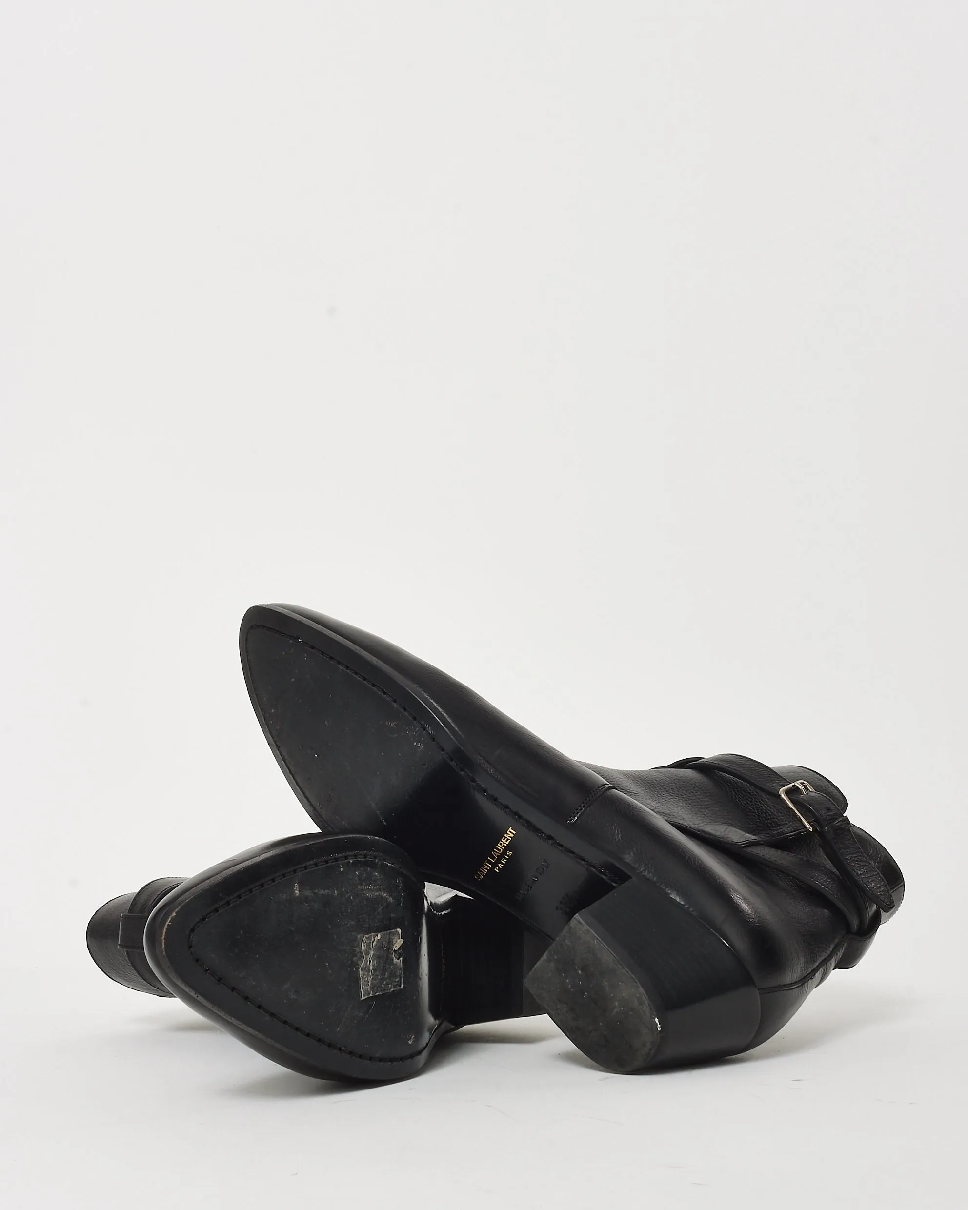 Saint Laurent Black Leather Buckle Booties - 38.5